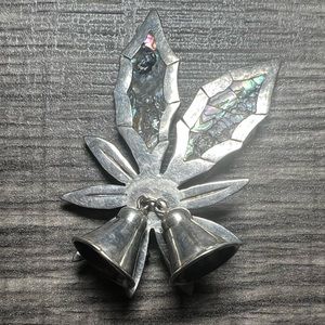 Mexican Sterling Silver 925 Abalone Holly Pin with Bell